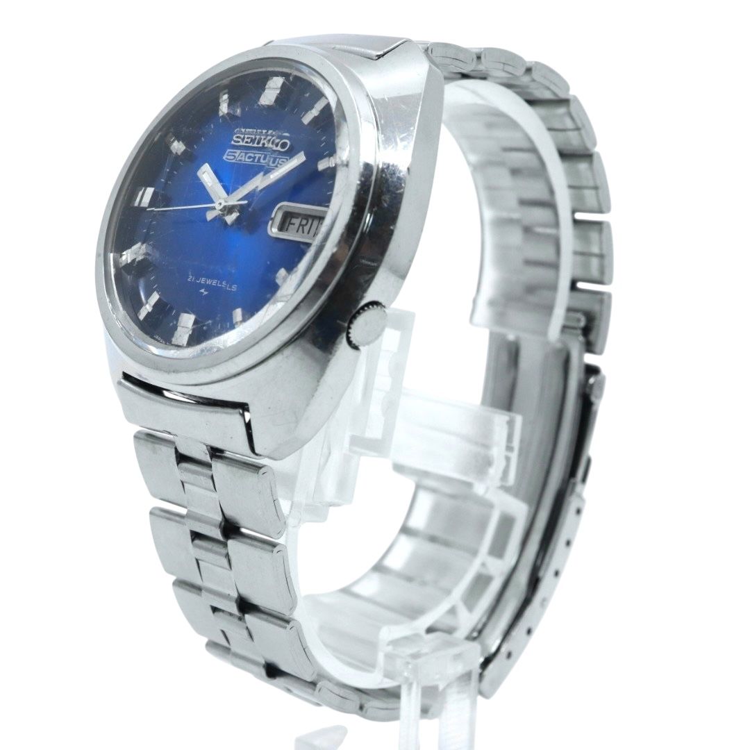  稼働品 SEIKO セイコー 5アクタス 腕時計 7019 7350 自動巻き 21石 デイデイト ブルーダイヤル メンズ アナログ ヴィンテージ 70年代 昭和レトロ アンティークウォッチ クラシックデザイン クリーニング済み G 4 自動巻き時計 腕時計(アナログ)