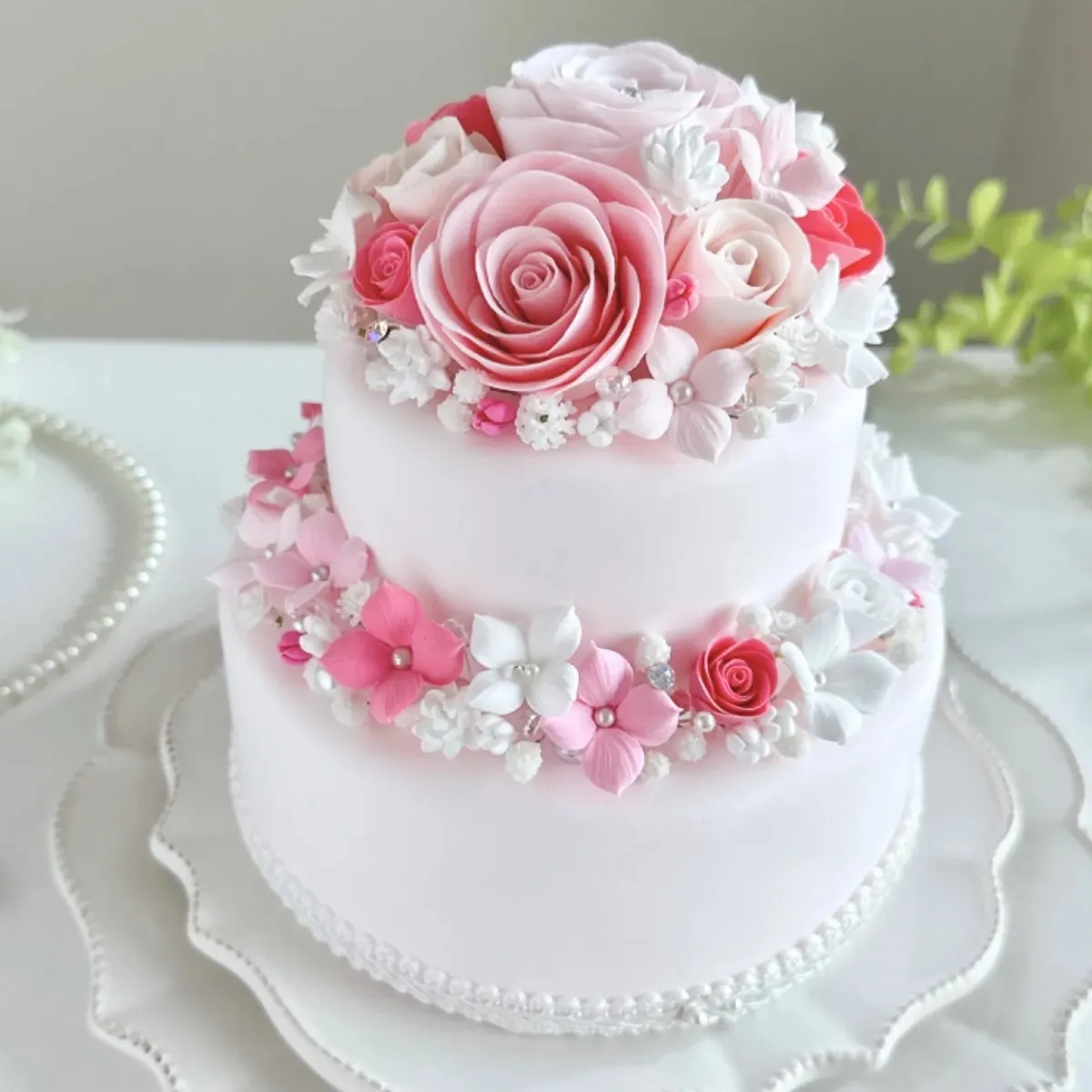 ほんのりピンクのバラのクレイケーキ ほんのりピンクのバラのクレイケーキ ほんのりピンクのバラの