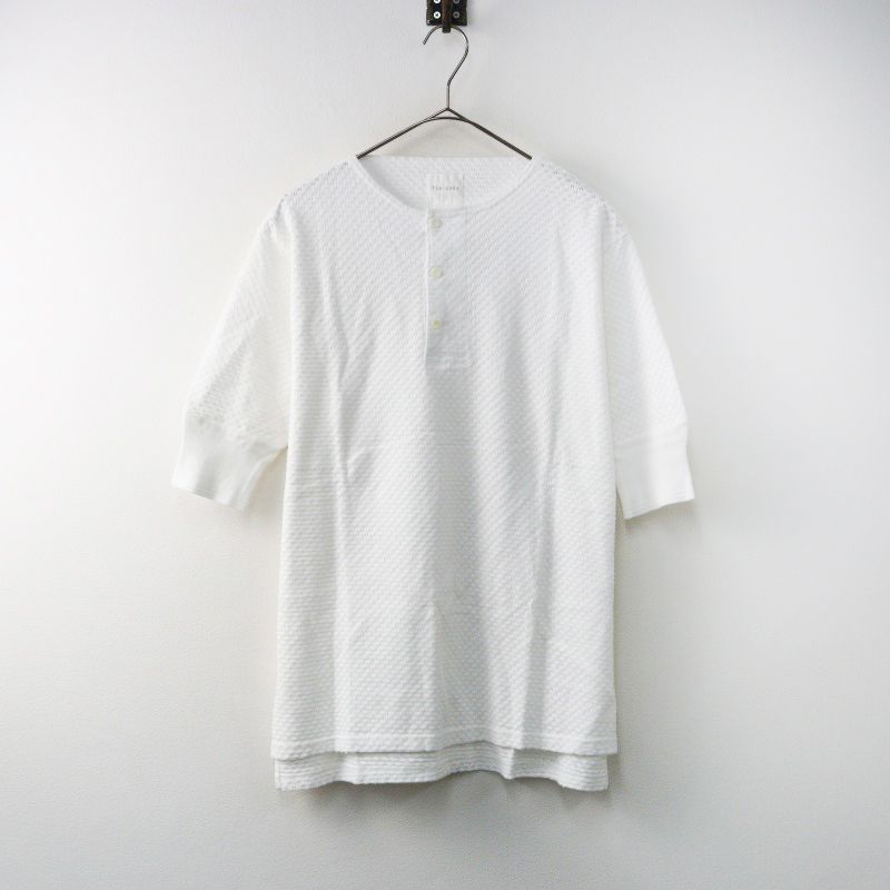 トゥジュー TOUJOURS コットン透かしニットヘンリーTシャツ F|ホワイト カットソー 半袖 トップス 2400014507010