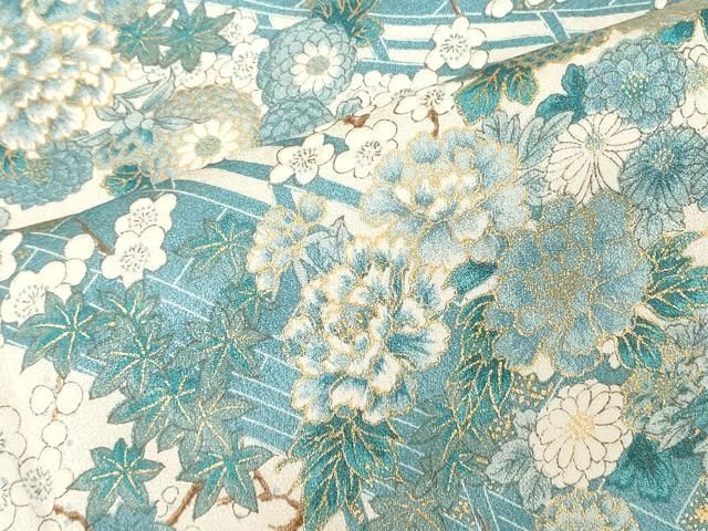 平和屋着物●上質な小紋　刺繍　花　宝尽くし文　正絹　逸品　AABB4372ph 平和屋着物□上質な小紋 吉祥花文 宝尽くし 金彩 正絹 逸品 未使用