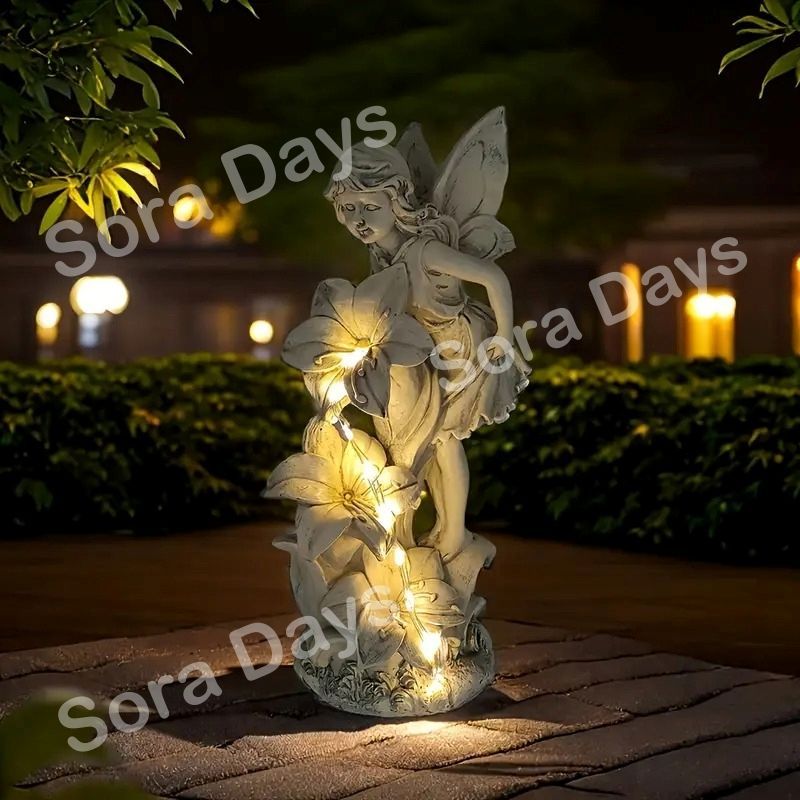ガーデンオブジェ ガーデンライト 屋外 天使像 ソーラー充電 彫刻