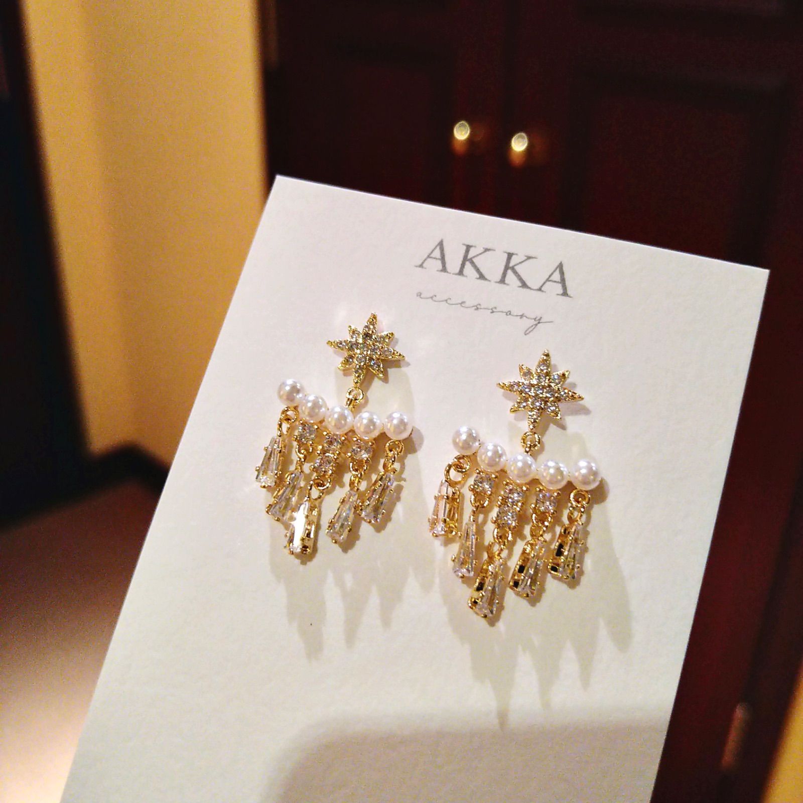 14kgp◇ Shooting star pearl&bijou earrings 流れ星のパールビジュー