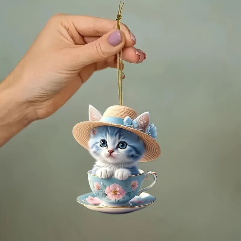 猫キャラクター キーホルダー 氷カップ キーホルダー 猫 刺繍 ワッペン ネコ ネコ柄 アニマル チャーム