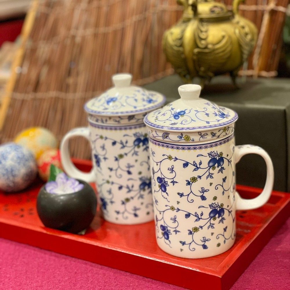 茶こしつきマグカップ 唐草 陶器 茶漉し付きマグ 日本茶 中国茶