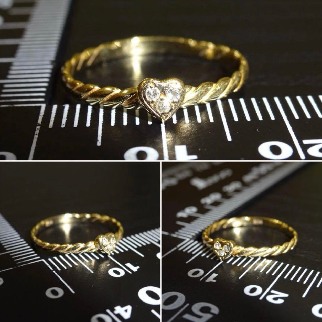 14金 K14 ゴールド GOLD 585 天然ダイヤモンド3粒 華奢 ハートデザイン 