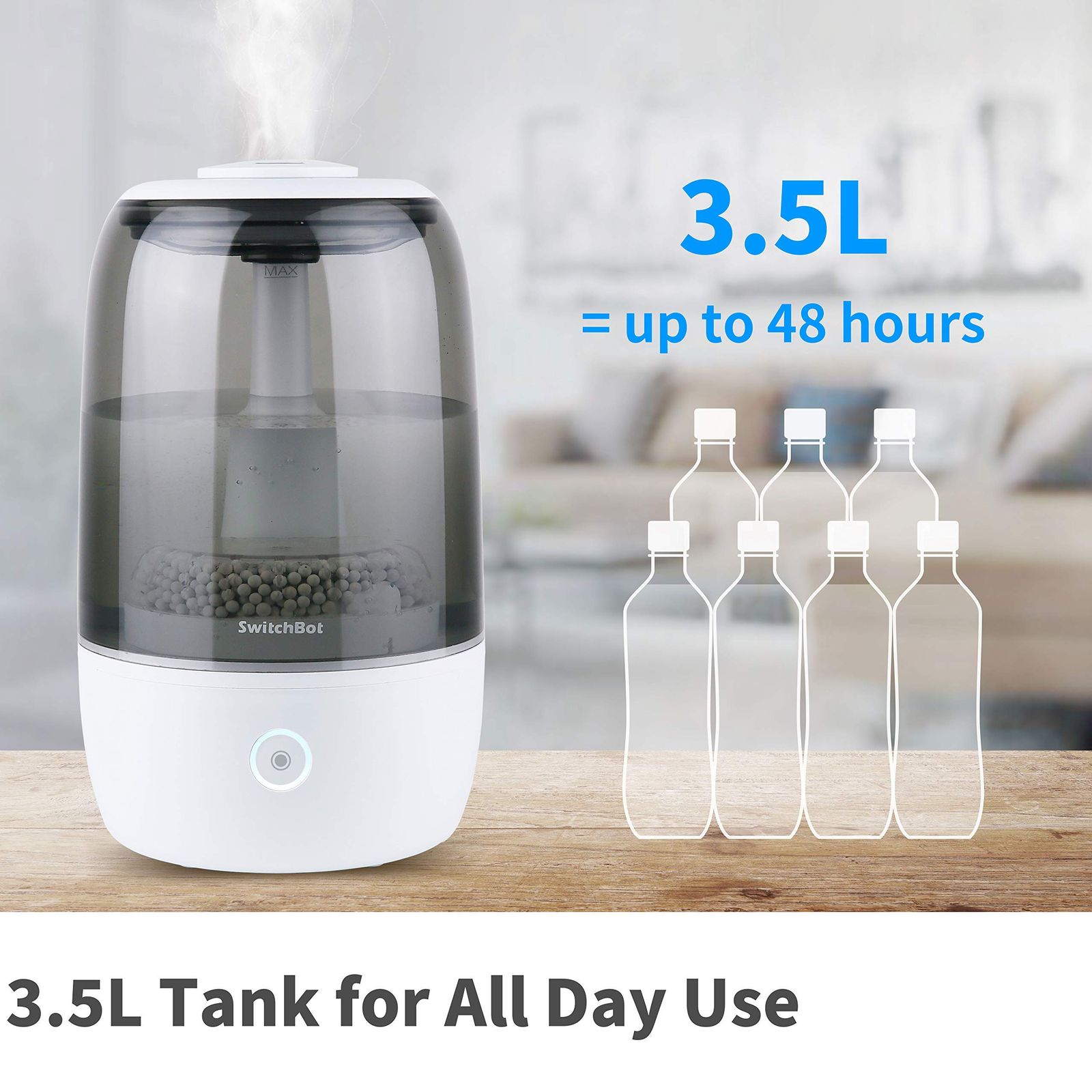 SwitchBot 加湿器 卓上 超音波式 Alexa 大容量 3.5L 上から給水 アロマ対応 6-15畳に対応 除菌 フィルター 静音 空焚き防止 冬乾燥対策 最大48時間連続稼働 スマート家電 スマホ操作 単体でEchoデバイス WWW_KANDAIZUMI_COM