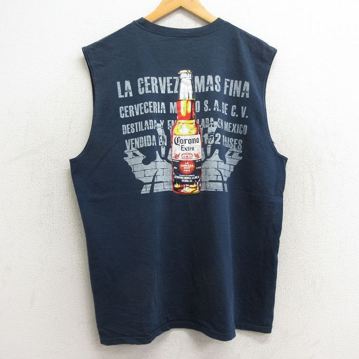 XL/古着 ノースリーブ Tシャツ メンズ コロナビール 大きいサイズ コットン クルーネック 紺 ネイビー 24jun10 中古