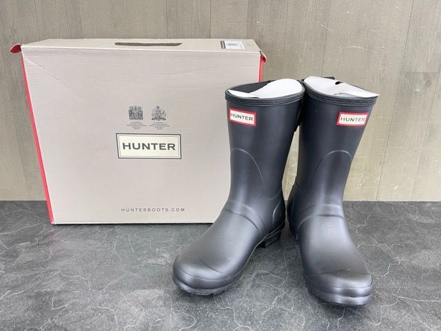未使用 ハンター レインブーツ ブラック US7 約24cm? WOMENS ORIGINAL BACKADJ SHORT WFS1013RMA Hunter レディース？/56792