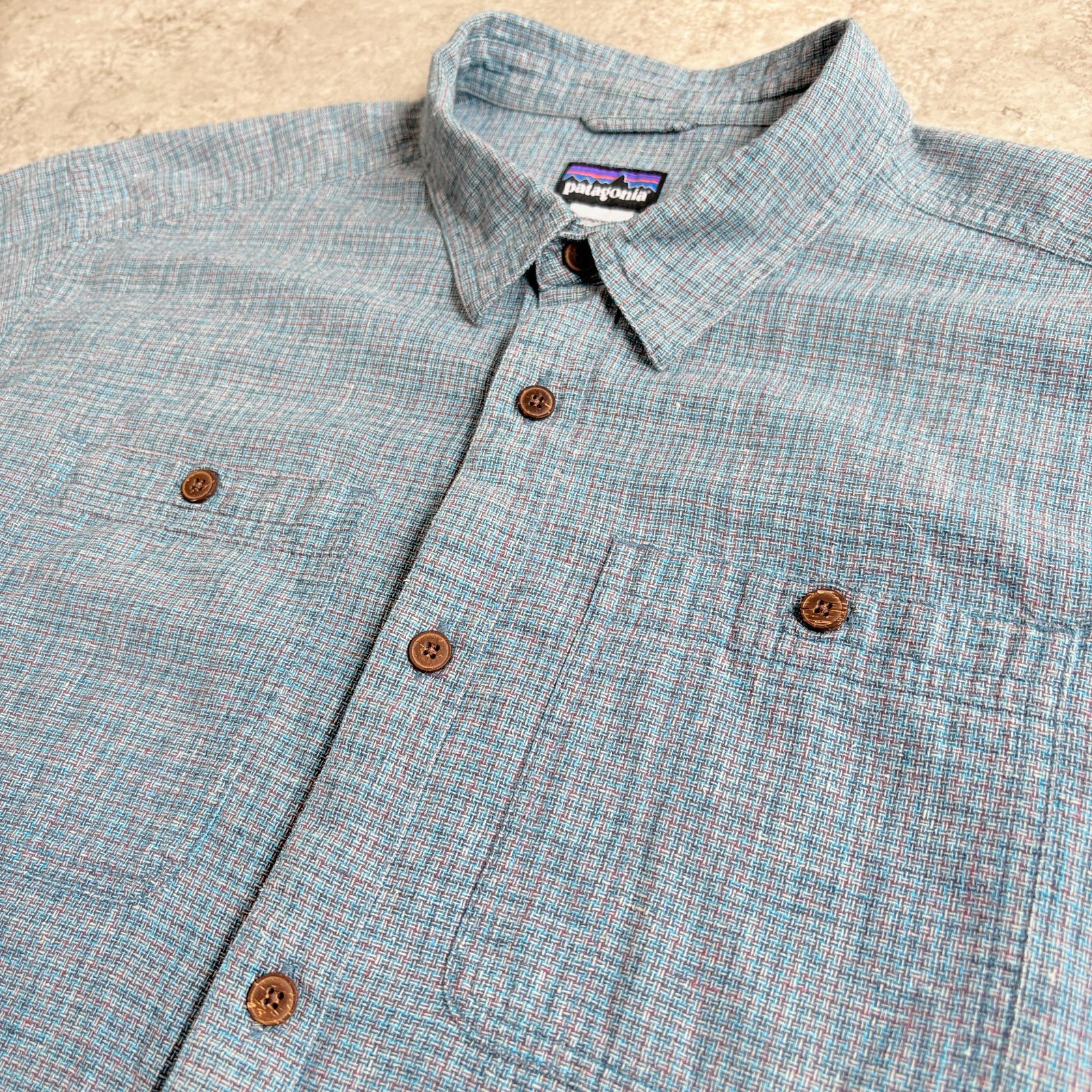 Patagonia ヘンプ シャツ 半袖 Sパタゴニア 2013年製 patagonia Hemp Short sleeve shirt 【blue × brown