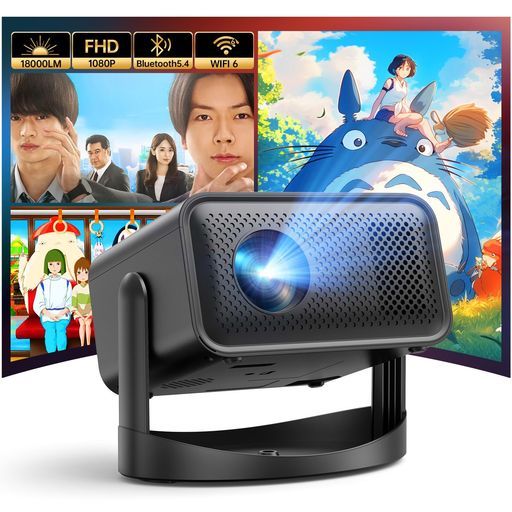 プロジェクター家庭用【2025年新モデル360°回転・18000LM・1080P・4K対応】天井投影可能プロジェクター小型電動フォーカス自動台形補正ホームプロジェクター内蔵HiFiスピーカーBluetooth5.4WIFI6