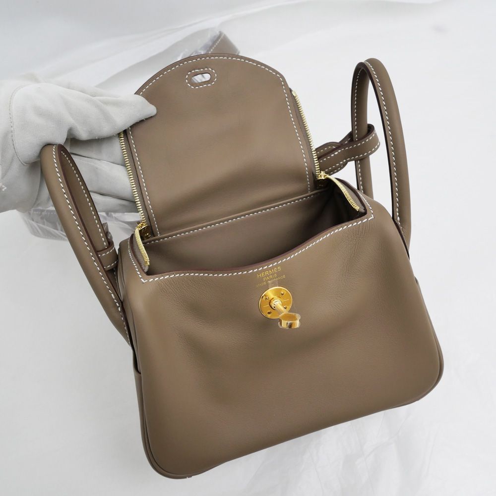 エルメス エルメス HERMES リンディ ミニ W刻印 エトゥープ ゴールド 