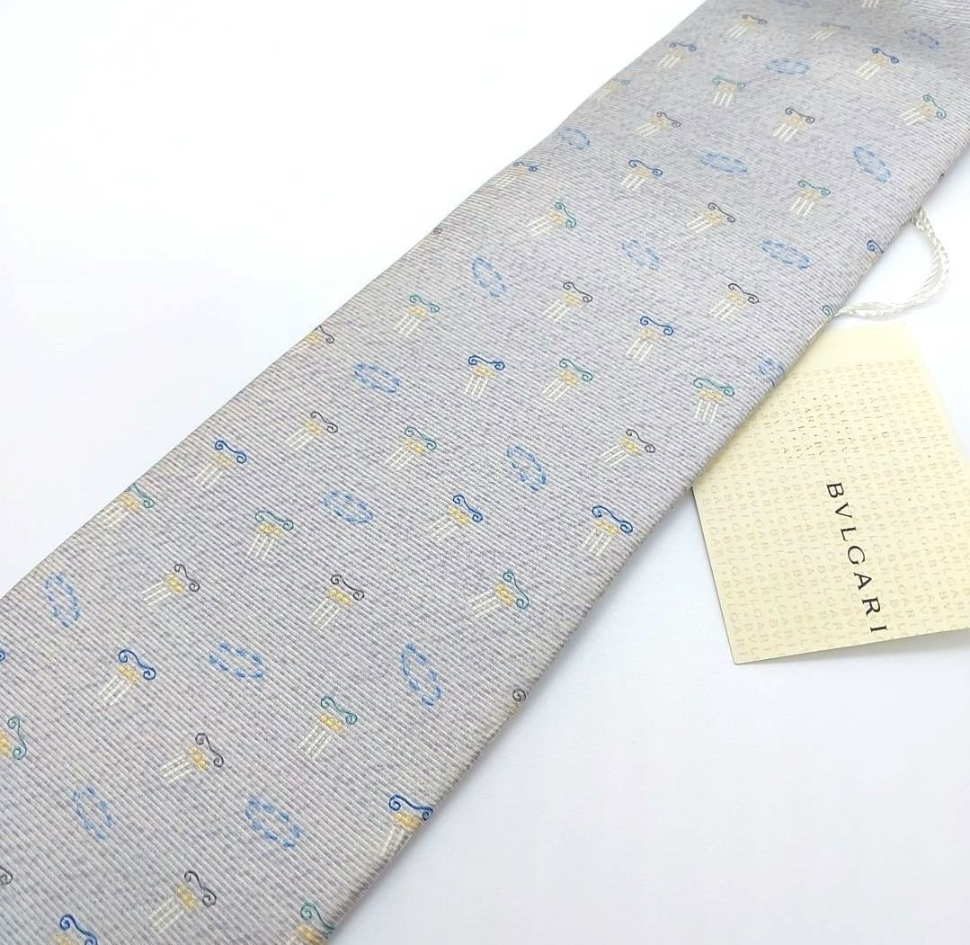 BVLGARI ブルガリ グレー シルク ネクタイ オリジナル【新品 タグ付き