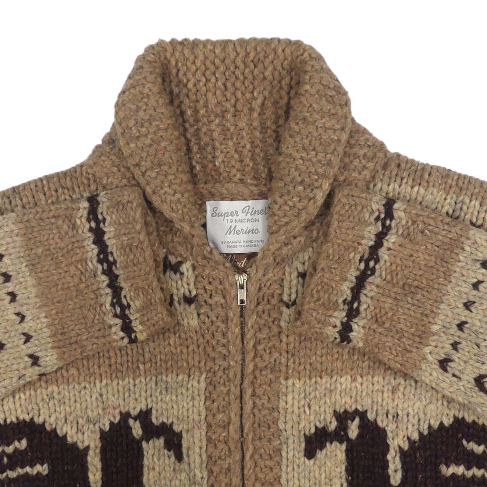 L カナダ製 Kanata カナタ カウチンニット フルジップ サンダーバード カウチン セーター kanata ニット L カナダ製 カナタ 40 茶
