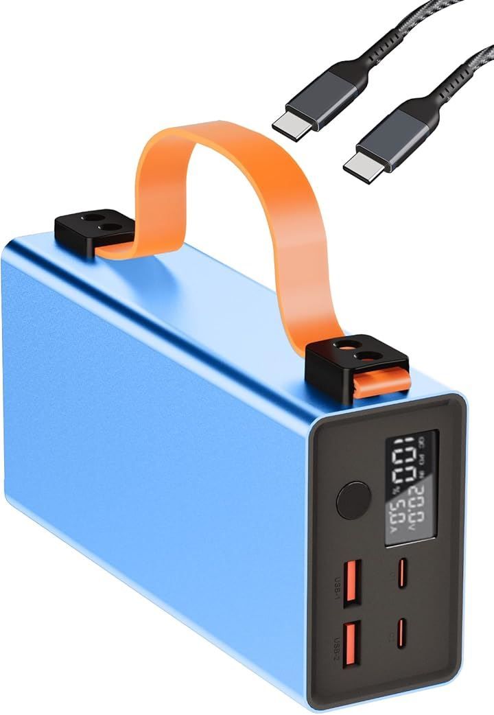 Raydyn モバイルバッテリー 86000mAh|140W ポータブルバッテリー 4ポート 2 USB-A＋2 USB-C 入出力PD3.1 急速充電 パススルー充電対応 ハンドル付き デジタル表示 ブルー 170x81.5x48.5mm