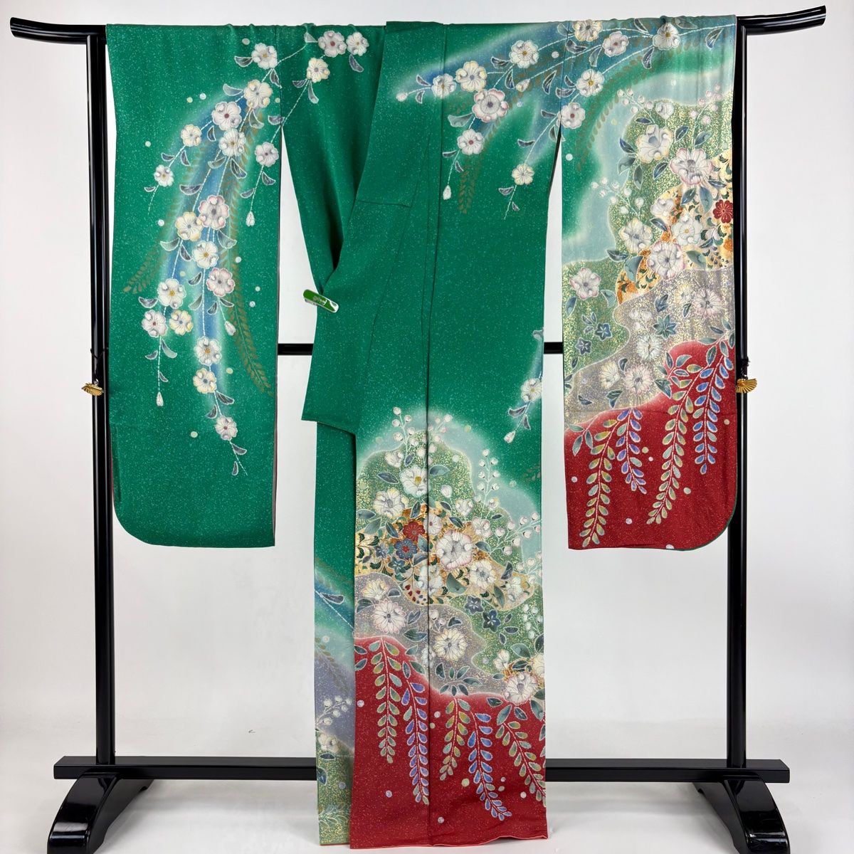 美品 辻ヶ花 千草色 白緑色 くすみカラー 銀通し 絞り 袷 正絹 振袖 着物 美品 辻ヶ花 千草色 白緑色 くすみカラー 銀通し 絞り 袷 正絹