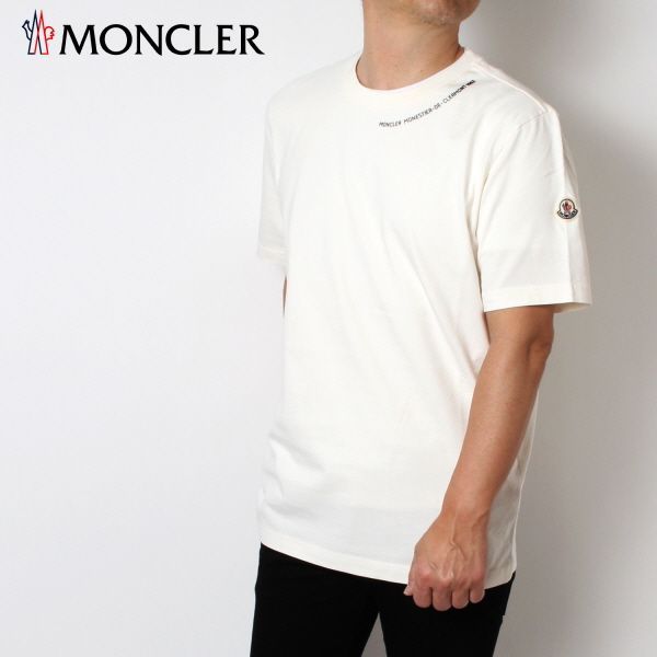 24SS新作 モンクレール MONCLER  メンズ クルーエンボス加工ロゴ Tシャツ【クリーム(キナリ)】 8C00044 8390T 034/【2024SS】m-tops