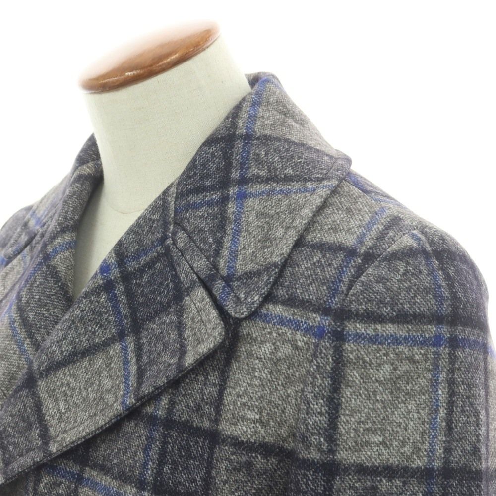 チルコロ1901 CIRCOLO 1901 コットン ジャージー チェック 中綿入り ピーコート グレーxネイビー サイズ46 メンズ