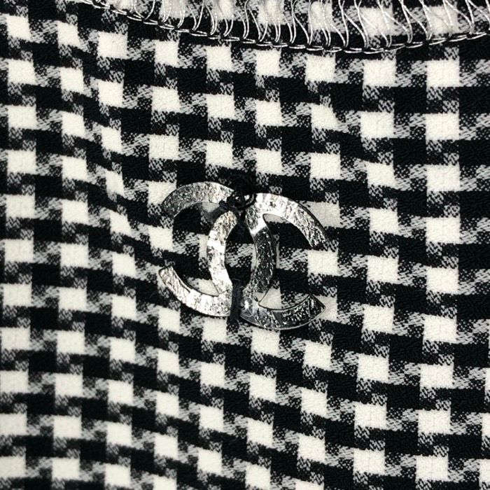  CHANEL シャネル ノースリーブ チェック柄 ストレッチ カットソー ブラック×ホワイト サイズ34 XS-S相当 レディース タンクトップ トップス