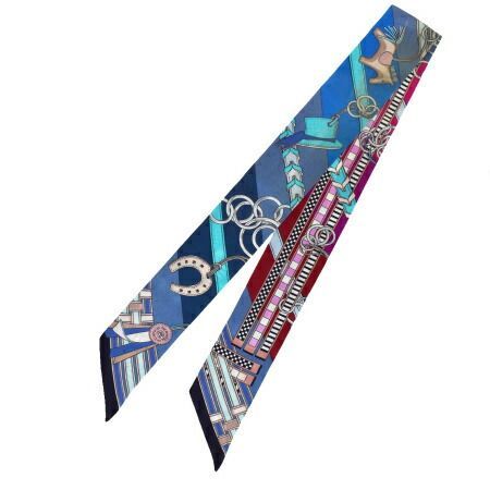 【中古】 エルメス HERMES ツイリー スカーフ パープル ブルー シルク 100% 01MB418