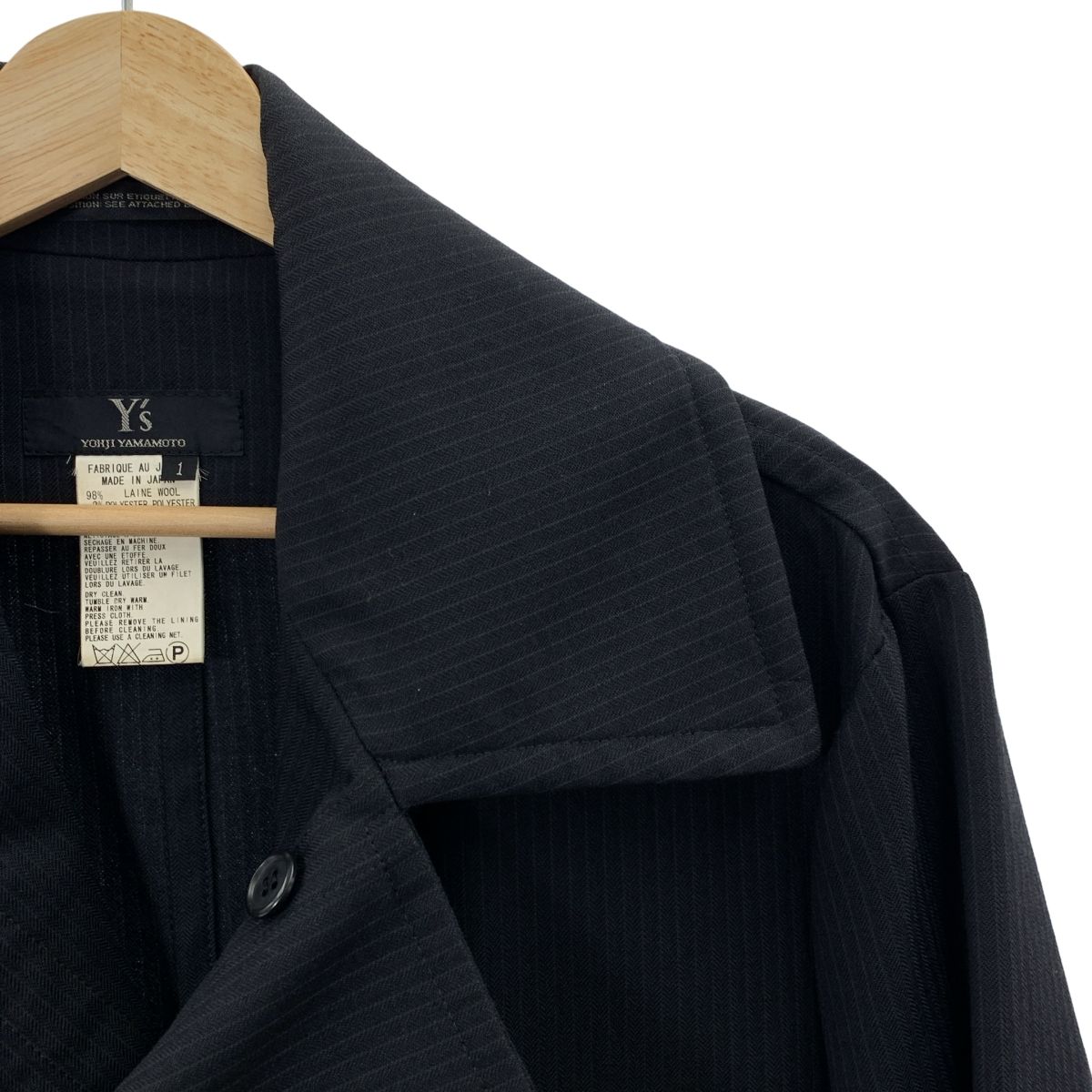 Y s ワイズヨウジヤマモト ストライプ ウール トレンチコート 1 ブラック レディース