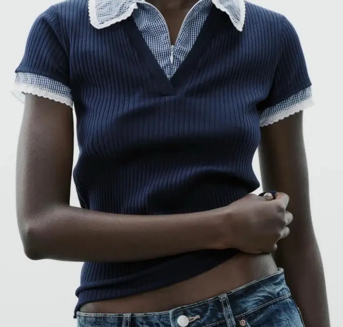 ZARA(ザラ) ピーターパン カラー リブ Tシャツ - メルカリ