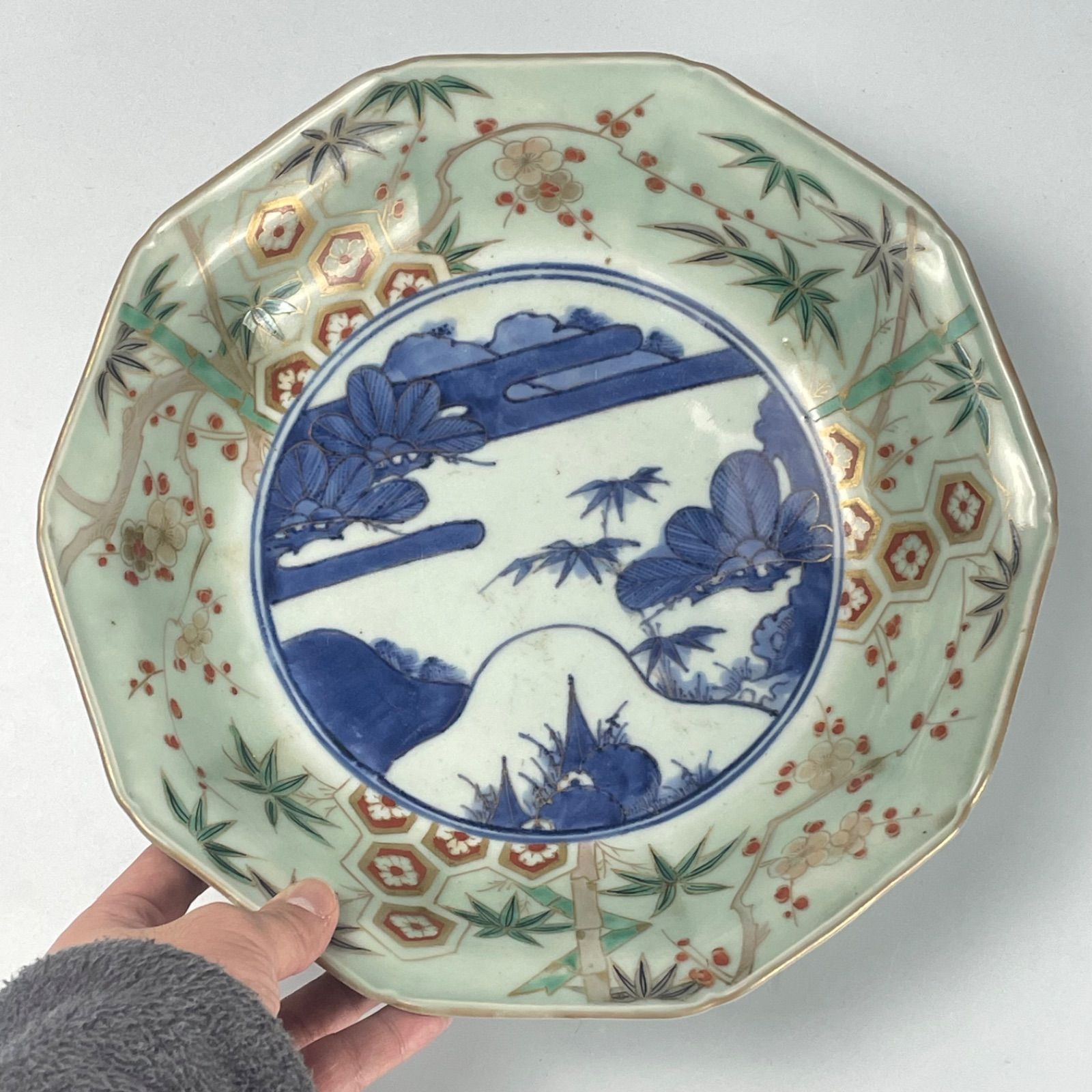 365 色絵 染青磁 松竹梅 古伊万里 伊万里焼 骨董 アンティーク ベスト