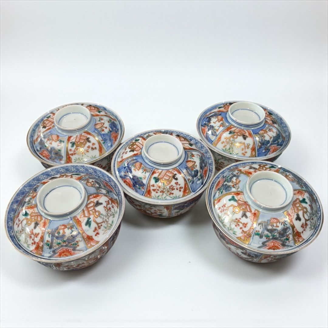 某有名資産家委託品 煮物椀 江戸 明治 古伊万里 蓋物 色絵 茶碗 金彩 アンティーク 骨董