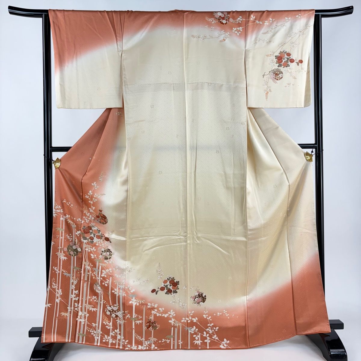 訪問着 身丈168.5cm 裄丈65cm M 袷 袋帯セット 落款 枝花 芝 よもぎ色  