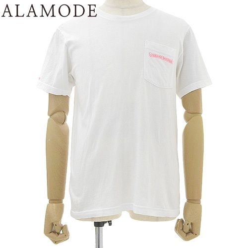 CHROME HEARTS(クロムハーツ) ネオンピンク ストライプロゴ Tシャツ トップス アパレル ファッション 衣類 半袖 M コットン ホワイト白 ピンク メンズ 40802119453【中古】【アラモード】