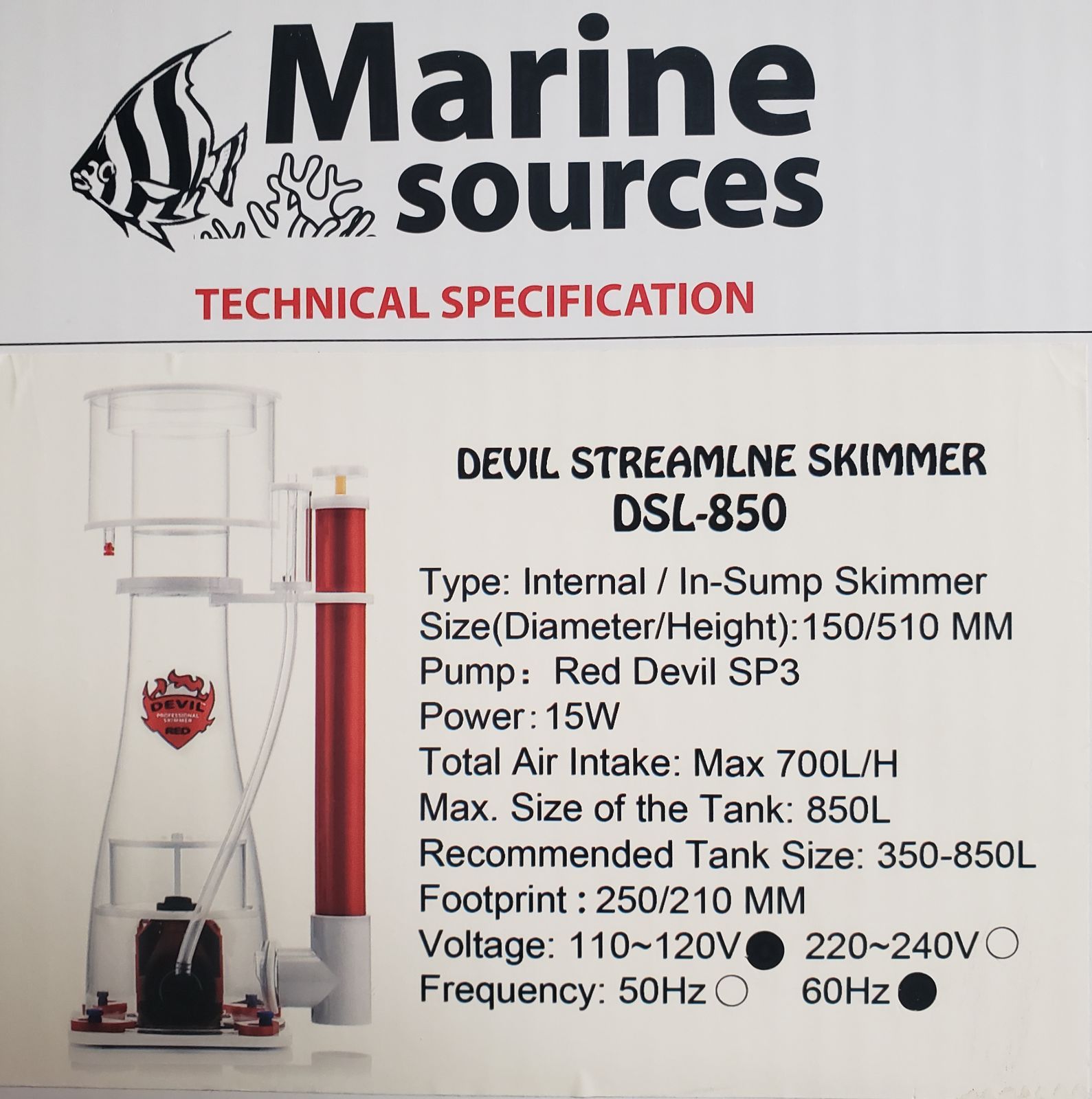 マリンソース レッドデビル プロテインスキマー DSL-850
