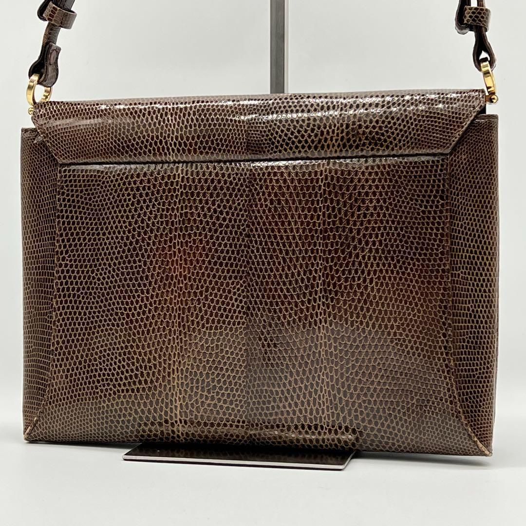【美品】Lizard skin リザード レザー 蜥蜴革/金具/ハンドバッグ 美品】リザード lizard ハンドバッグ ブラウン エキゾチック