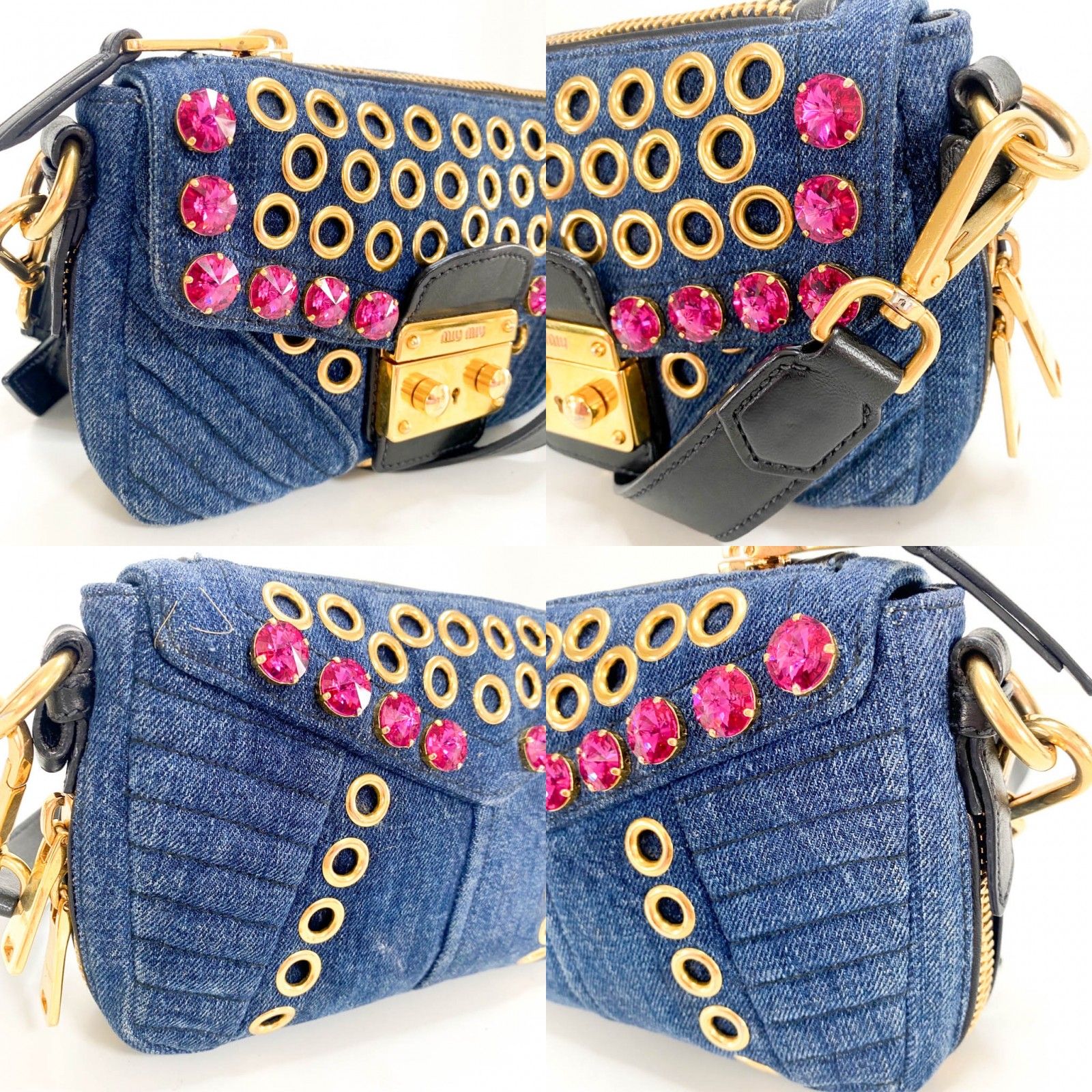 MIU MIU / ミュウ ミュウ】デニム ショルダーバッグ ラインストーン  