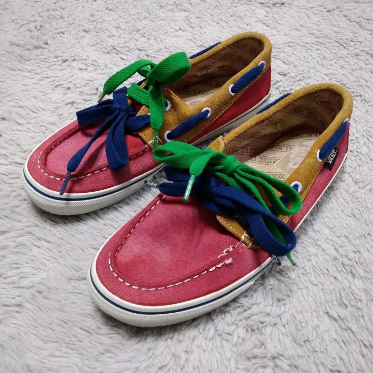 バンズ　VANS　デッキシューズ　27.0cm　革　赤色　茶色　靴紐ネイビー・緑