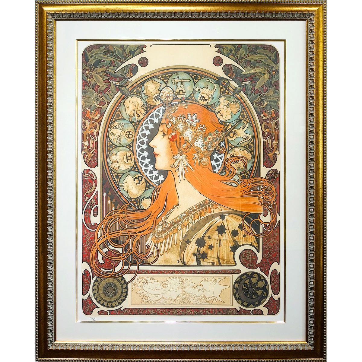 版画 ミュシャ 「黄道十二宮」 ジクレー 額入り 大型 ミュシャ