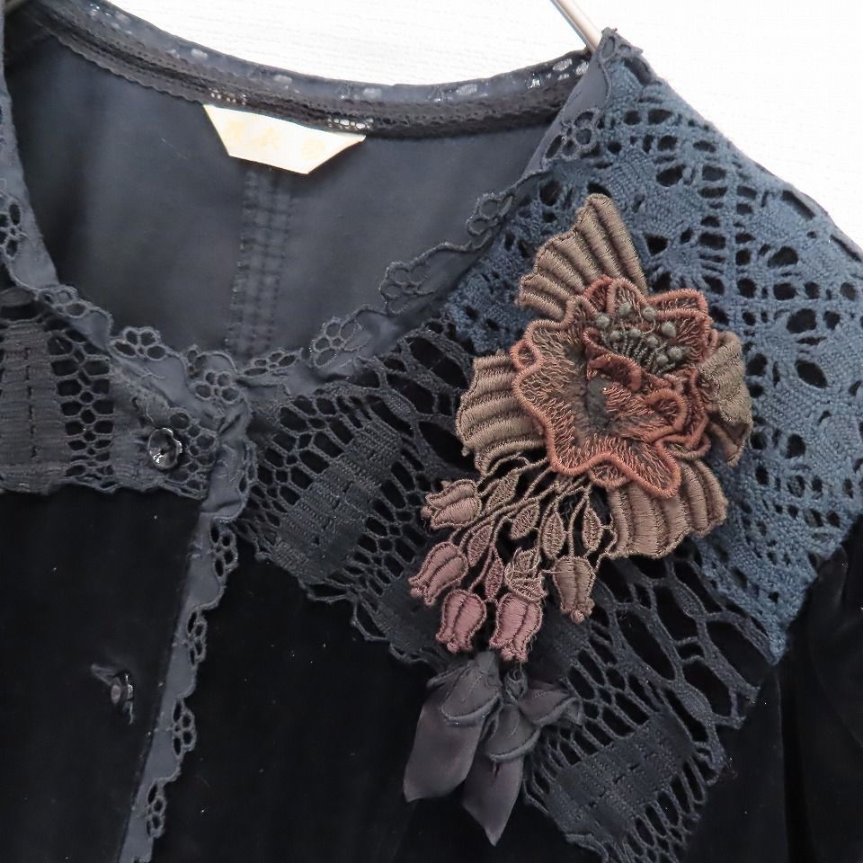 裸衣夢 ライム レース ベロア トップス ジャケット カーディガン  