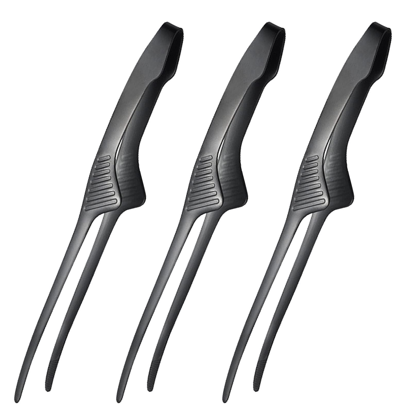 トング 焼肉 ステンレス 自立式 キャンプ バーベキュー ziyue 菜箸 すべりにくい 取り分け パスタ 焼肉トング 先端 3本セット-Black