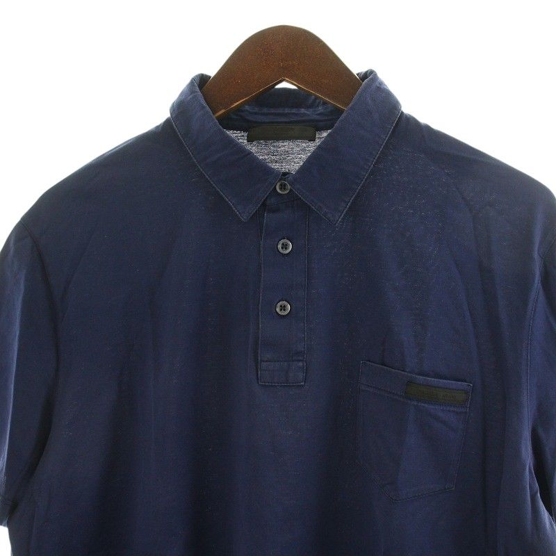 プラダ PRADA ポロシャツ 半袖 ロゴ 胸ポケット XL 紺 ネイビー ACU1