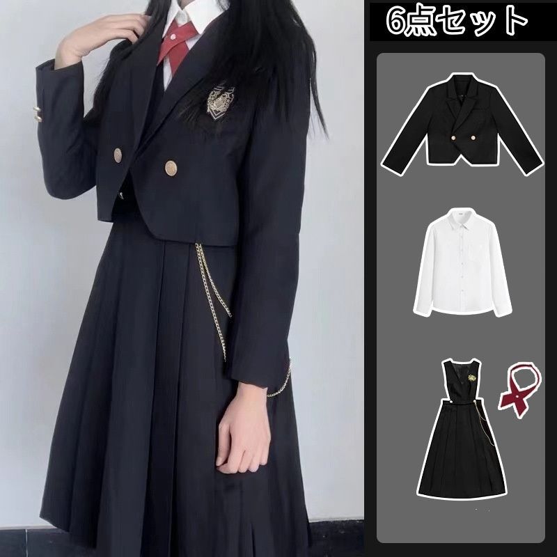 女子高生 制服 学生服 ワンピース 長袖 6点セット バッジ付き スクール