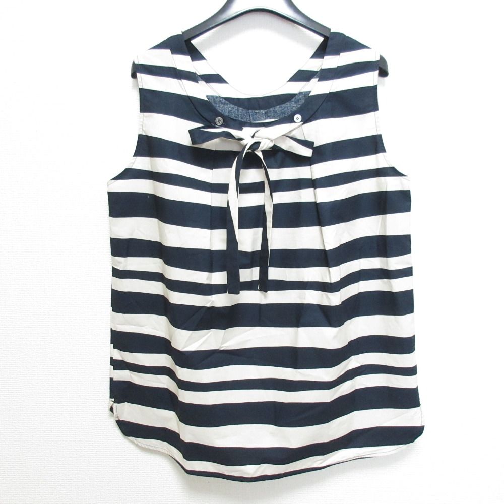 24 SS S MAX MARA エスマックスマーラ HAWAY ボーダー バックリボン ノースリーブ ブラウス サイズ42 ネイビー レディース 古着