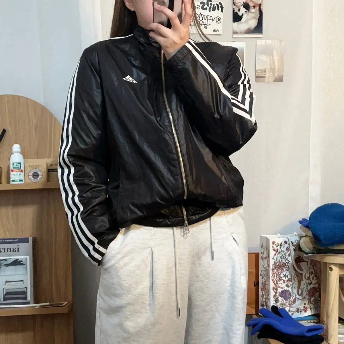 adidas アディダス 黒 ST ショート 2Way ブルゾン 95