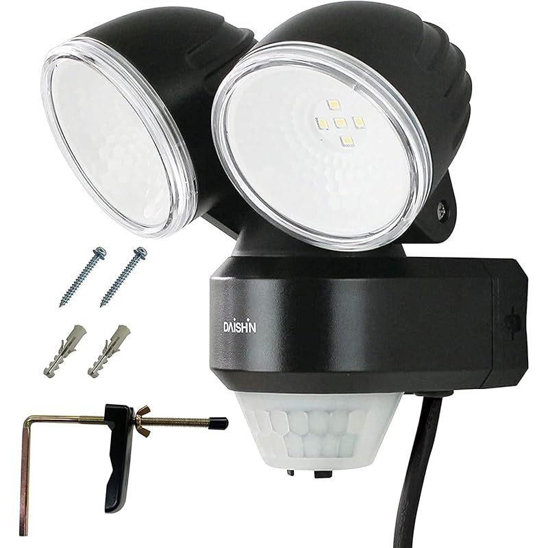 DAISHIN 大進 センサーライト 2灯式 DLA-N4T200 AC コンセント 100V LED 人感センサーライト 屋外 外 屋内 室内 防犯ライト ガレージ 庭 玄関灯 玄関 高輝度 エコ 節電 広範囲 投光器 防雨 0