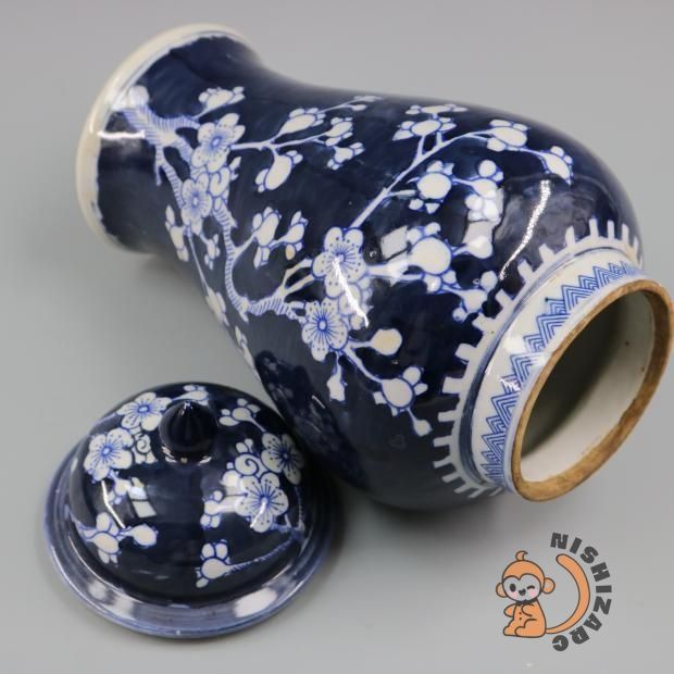 明青藍地氷梅紋将軍壺 景徳鎮 陶磁器 装飾品 現代