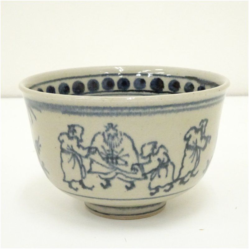 膳所焼 岩崎新定造 安南写七賢人絵茶碗（共箱） 茶道 抹茶 おしゃれ
