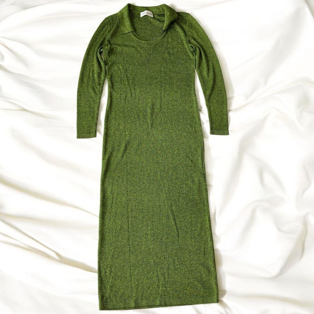緑色 ニットワンピース 長袖 イヴ サンローラン ロング ドレス M〜L