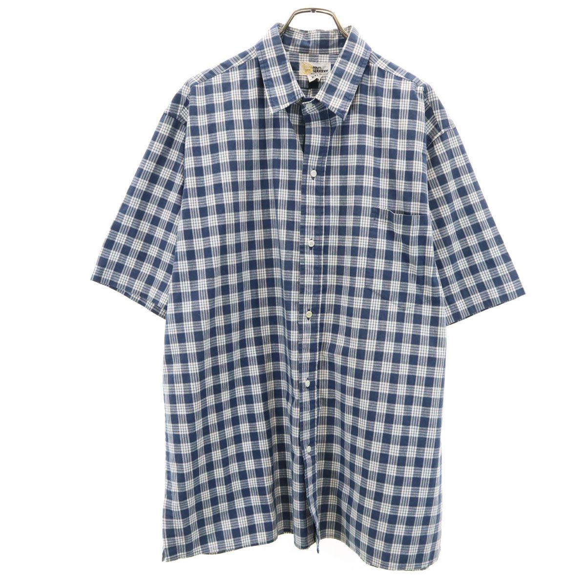 reyn spooner レインスプーナー 80s ヴィンテージ 金タグ チェック柄 半袖 シャツ XXL ネイビー ビッグサイズ メンズ 古着