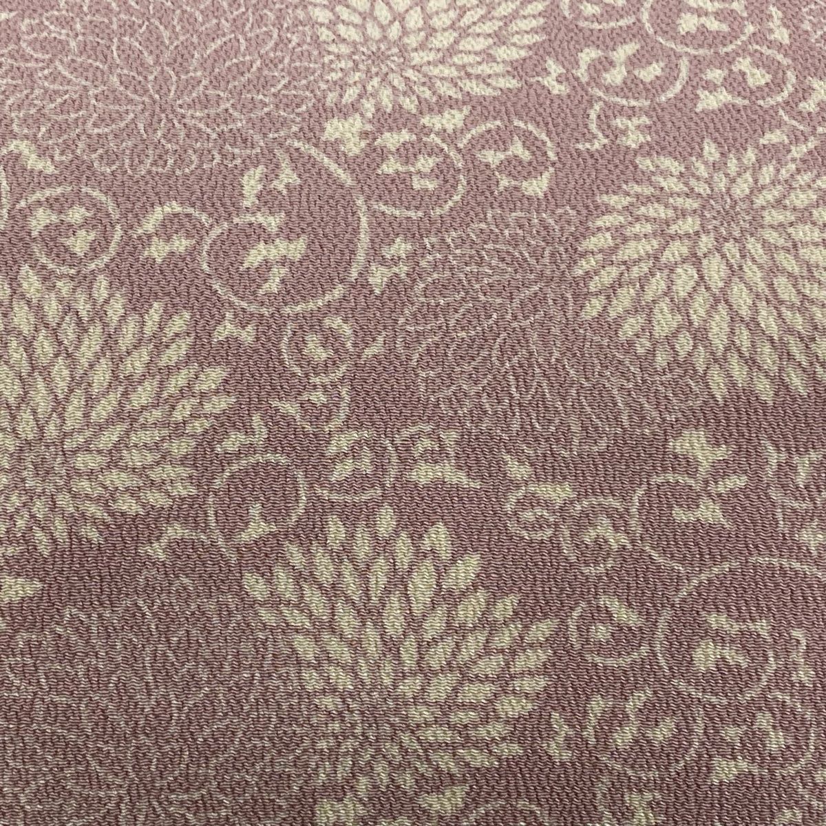 名古屋帯 秀品 菊唐草 縮緬 ピンク 正絹