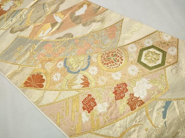 平和屋着物○西陣 川島織物 六通柄 本袋帯 短冊草花丸文 金糸 正絹