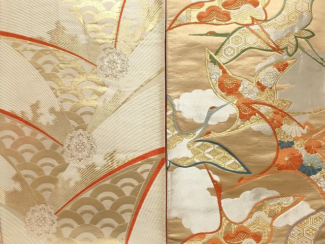 【袋帯】未使用品/本金箔煌めく＊西陣織＊鳳凰と鶴の吉祥文/花尽くし/424cm 袋帯】未使用品/本金箔煌めく＊西陣織＊鳳凰と鶴の吉祥文/花