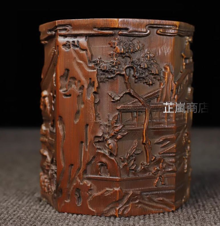 竹 彫刻 亭台楼閣筆箱 書道具 文房具 現代工芸品 美術品 置物 竹 彫刻 亭台楼閣筆箱 書道具 文房具 現代工芸品 美術品 置物 竹