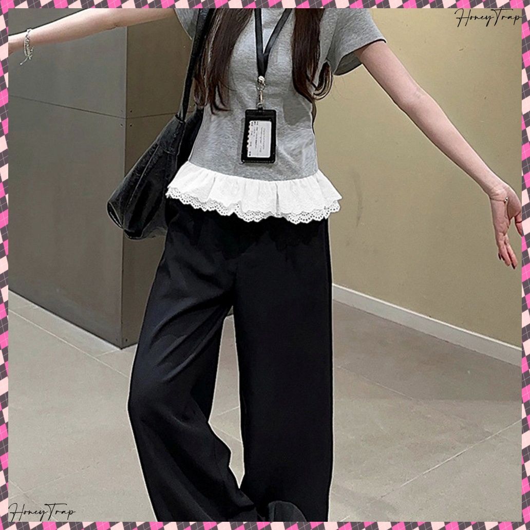 tシャツ 裾切替レースフリルレイヤード半袖Ｔシャツ レディース Tシャツ 裾レース切替 カットソー 夏服 レディース レースフリル